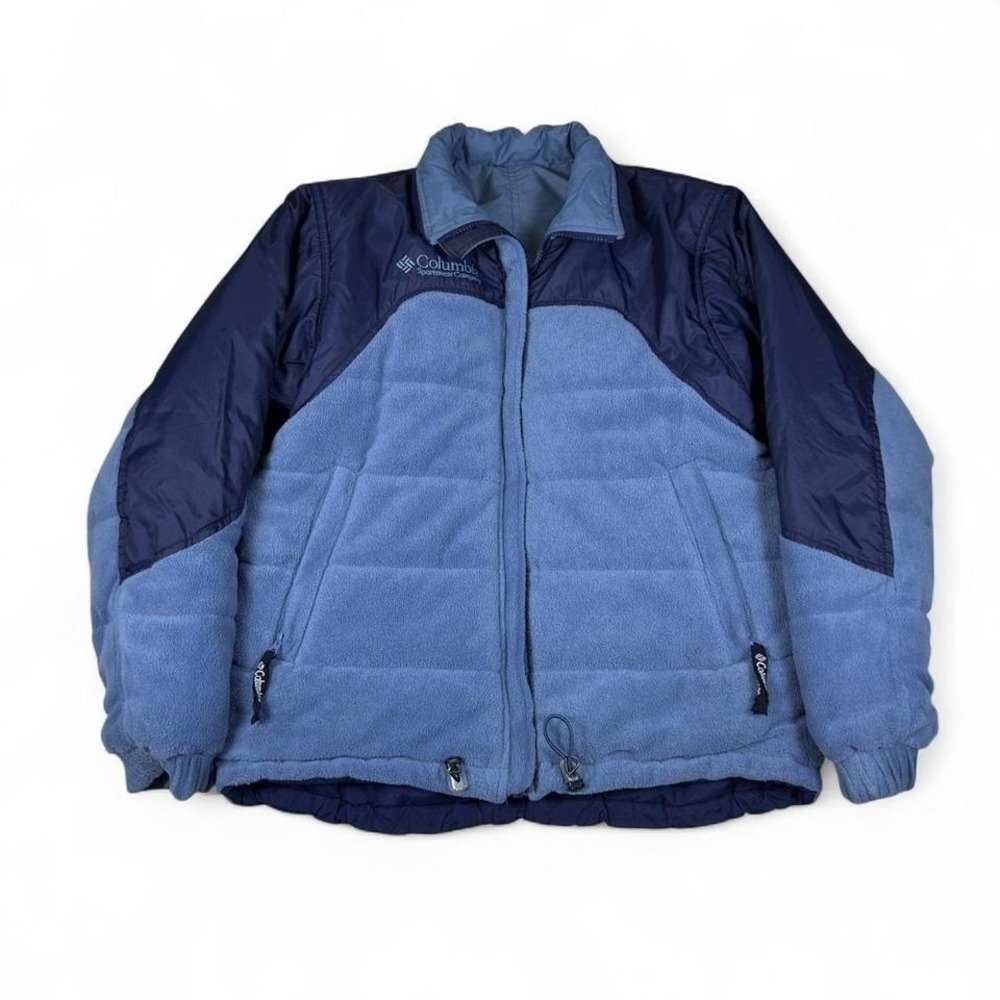 Columbia Jacket Unisex Large Blue Reversible Fleece Outdoor Vintage
